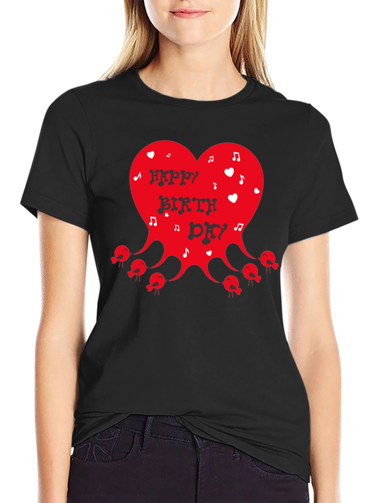 Happy Birthday Heart Graphic T-Shirt - Black