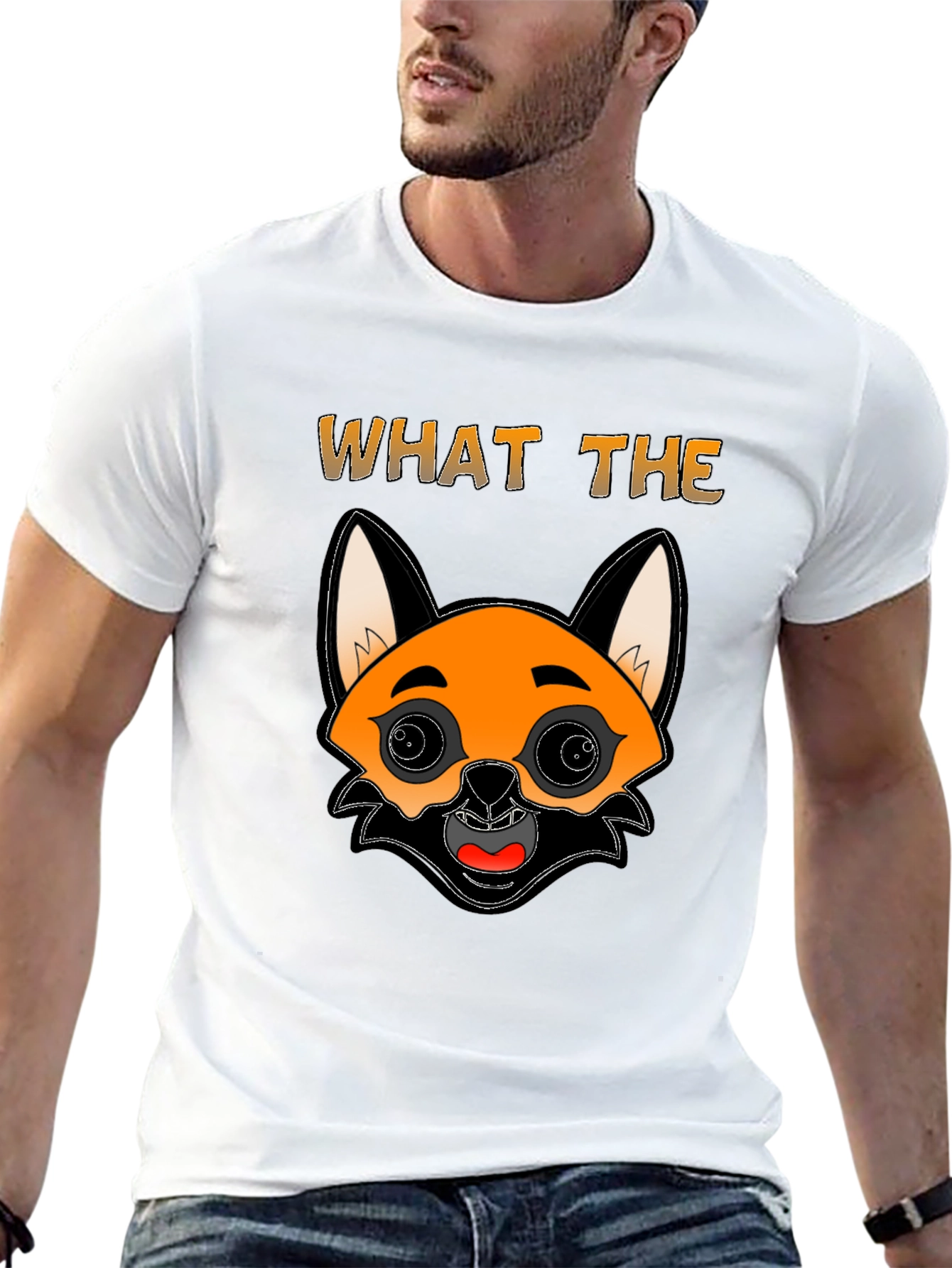 Funny Fox Cartoon Graphic Mens Black T-Shirt