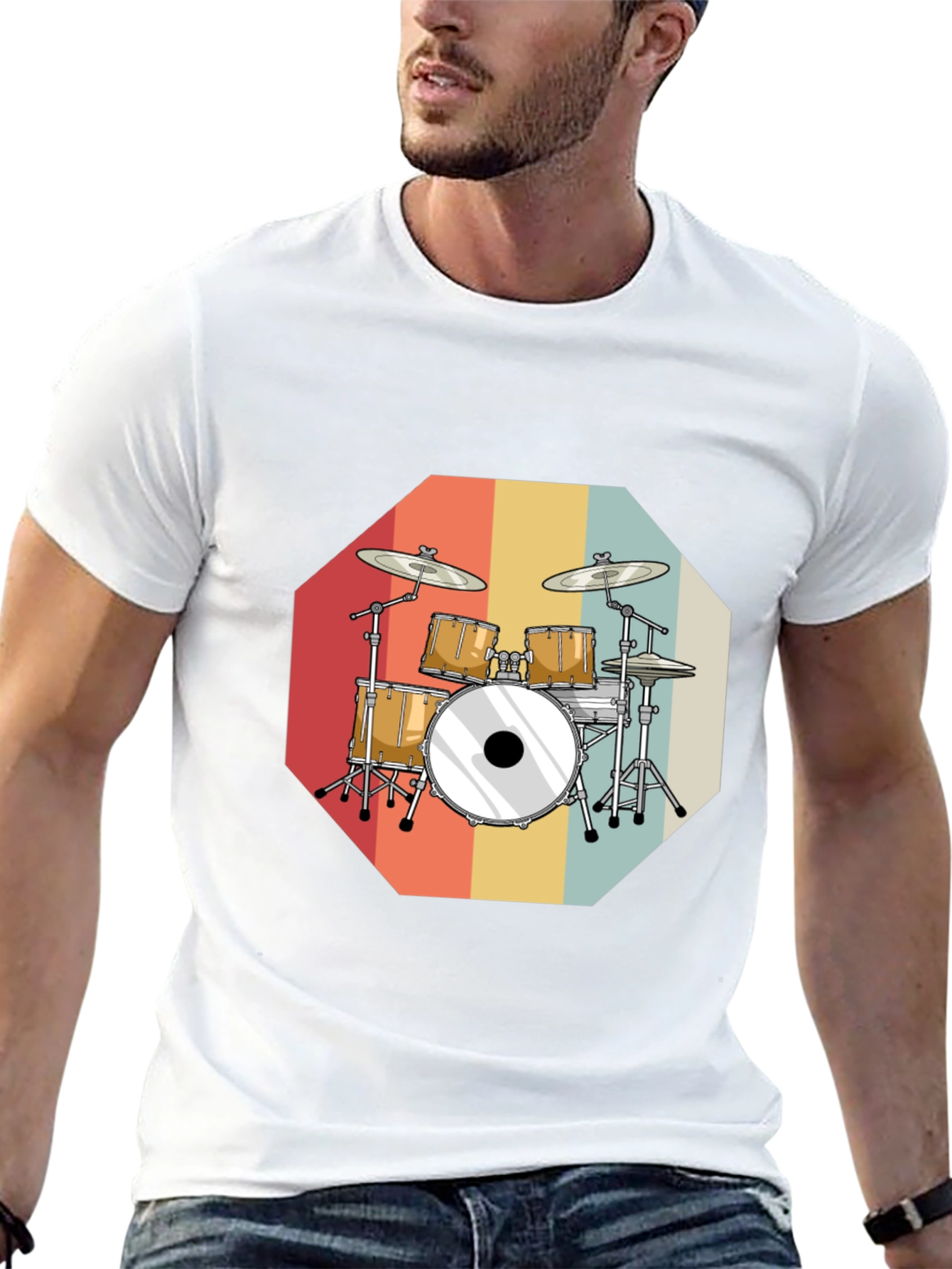 Retro Drum Set Graphic Tee - Black