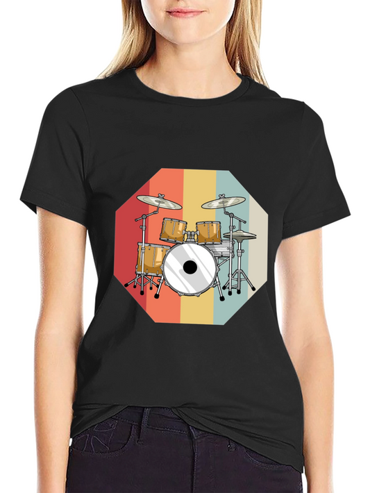 Retro Drum Set Graphic Tee - Black