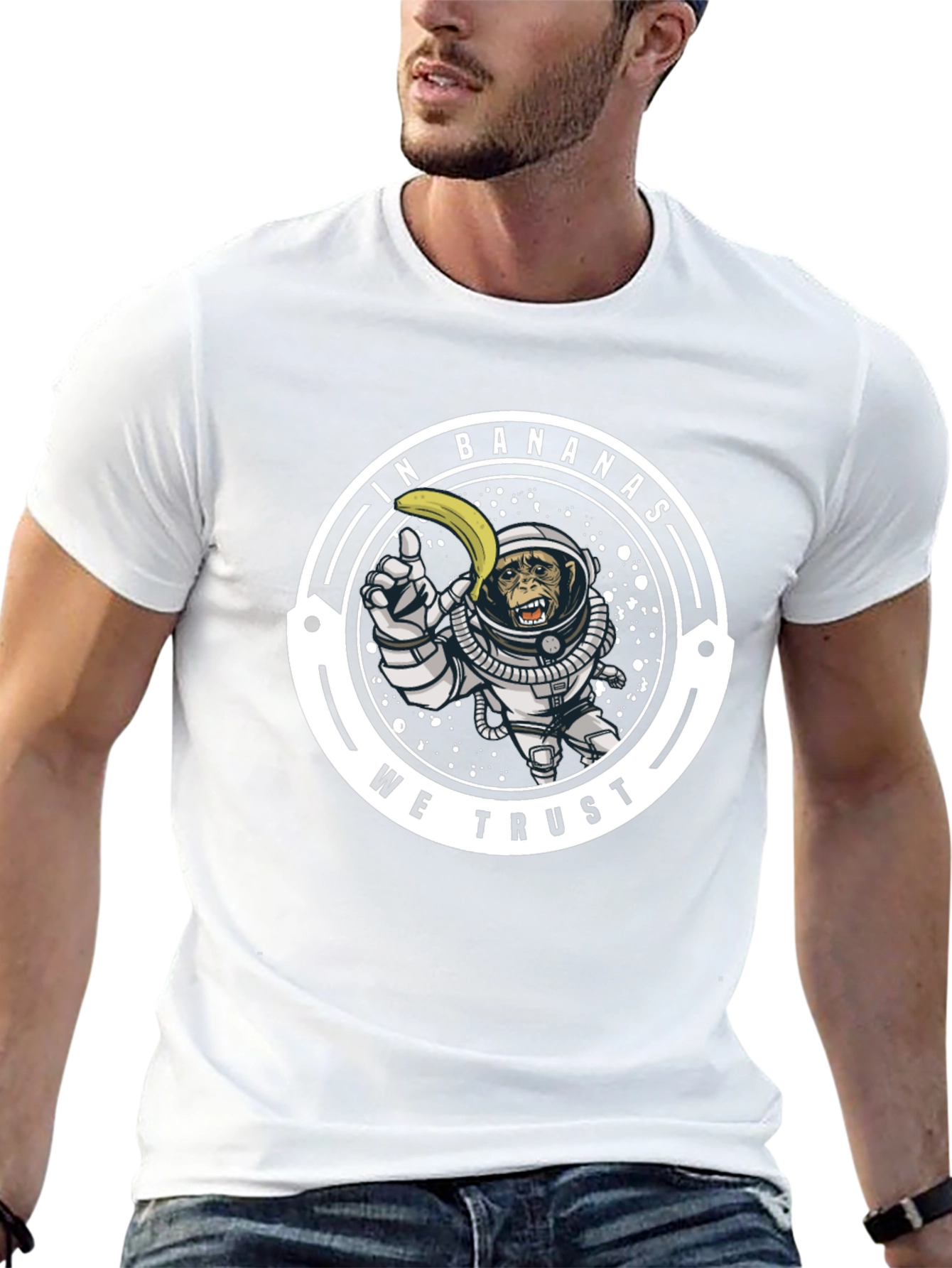 In Bananas We Trust T-Shirt: Monkey Astronaut Design