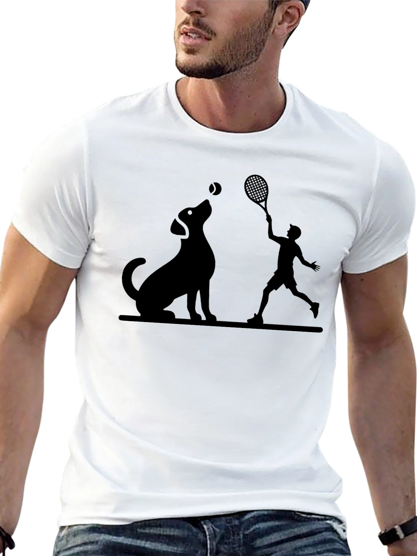 Dog and Tennis Player Graphic Tee