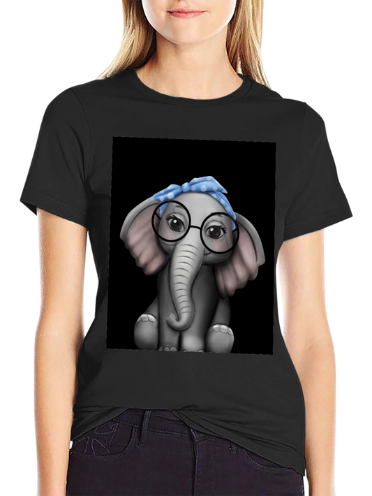 Elephant with Glasses Graphic Tee - Black T-Shirt