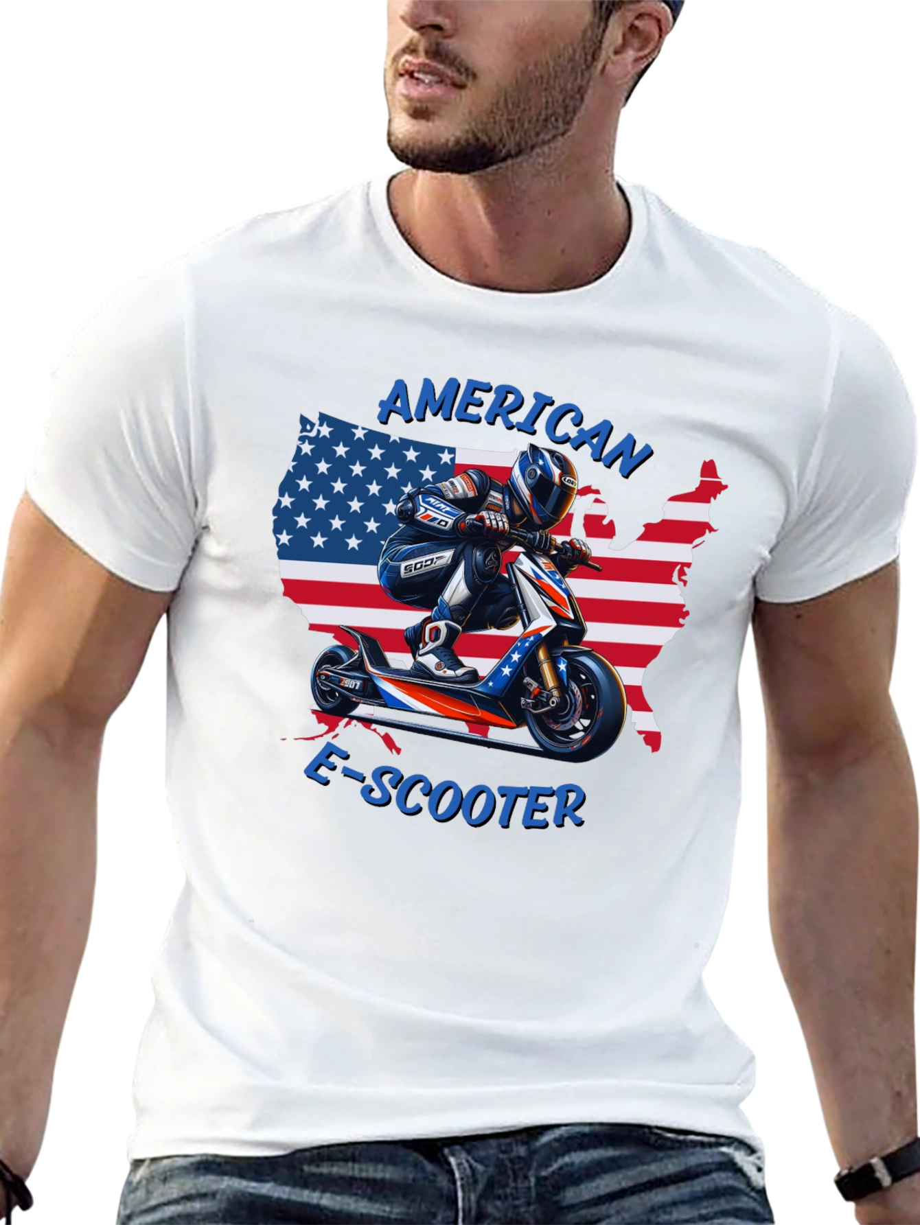 American E-Scooter Patriotic Graphic T-Shirt