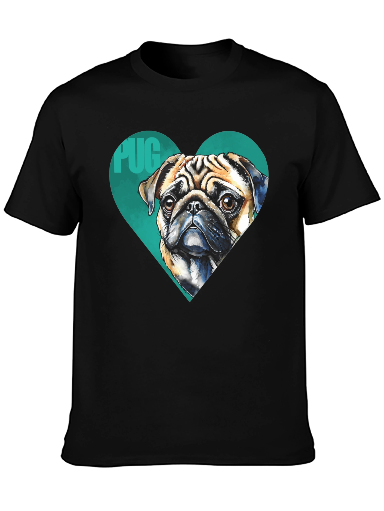 Pug Heart T-Shirt - Black Cute Dog Graphic Tee