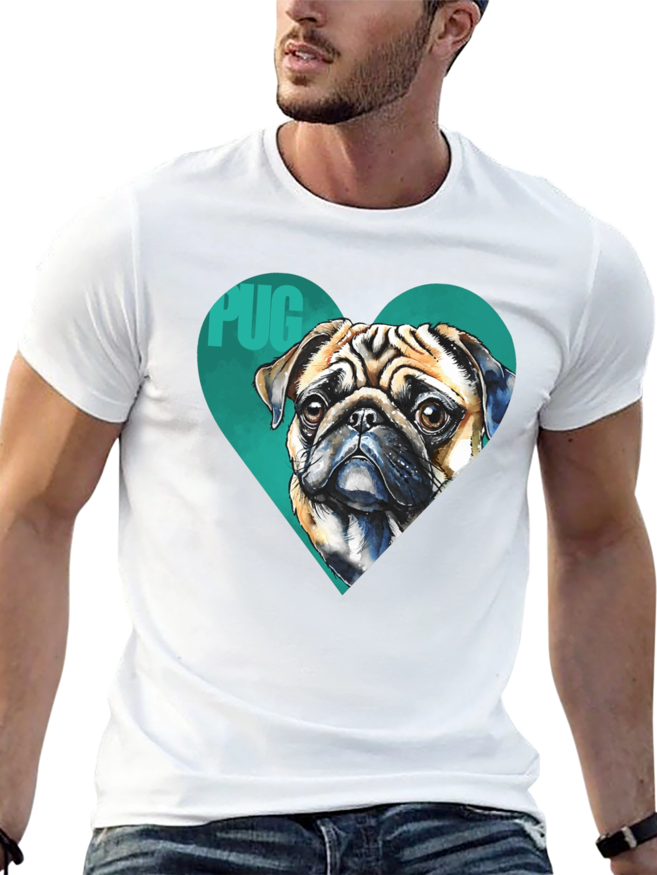 Pug Heart T-Shirt - Black Cute Dog Graphic Tee