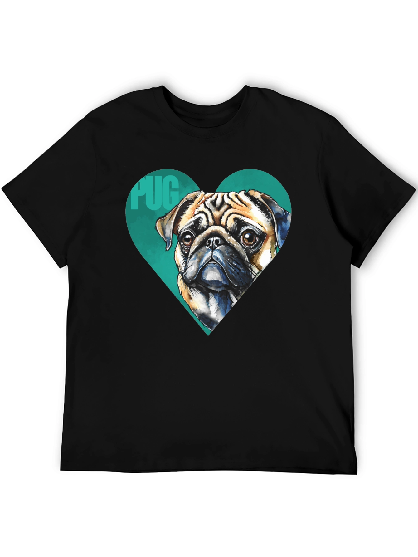 Pug Heart T-Shirt - Black Cute Dog Graphic Tee