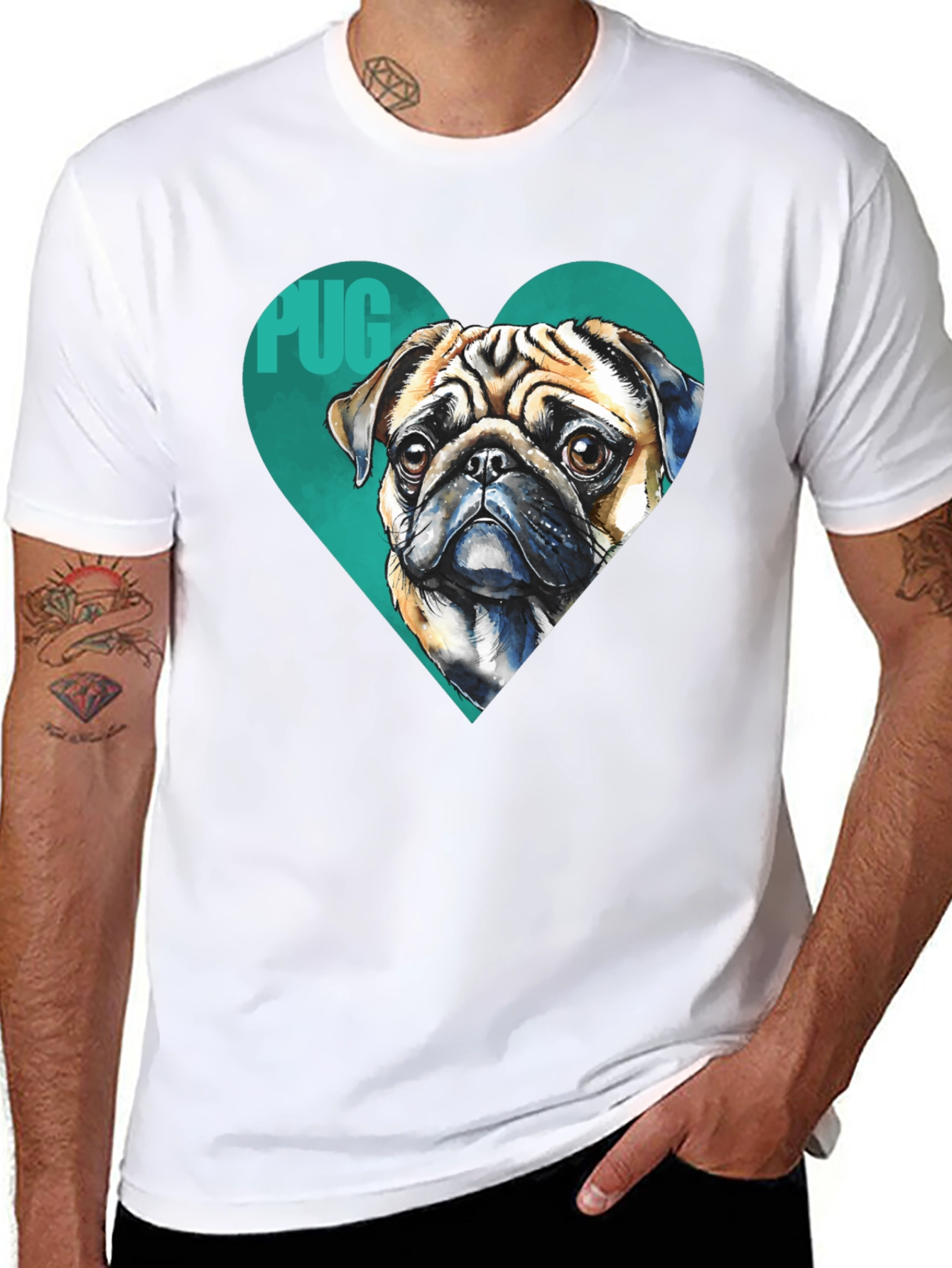 Pug Heart T-Shirt - Black Cute Dog Graphic Tee