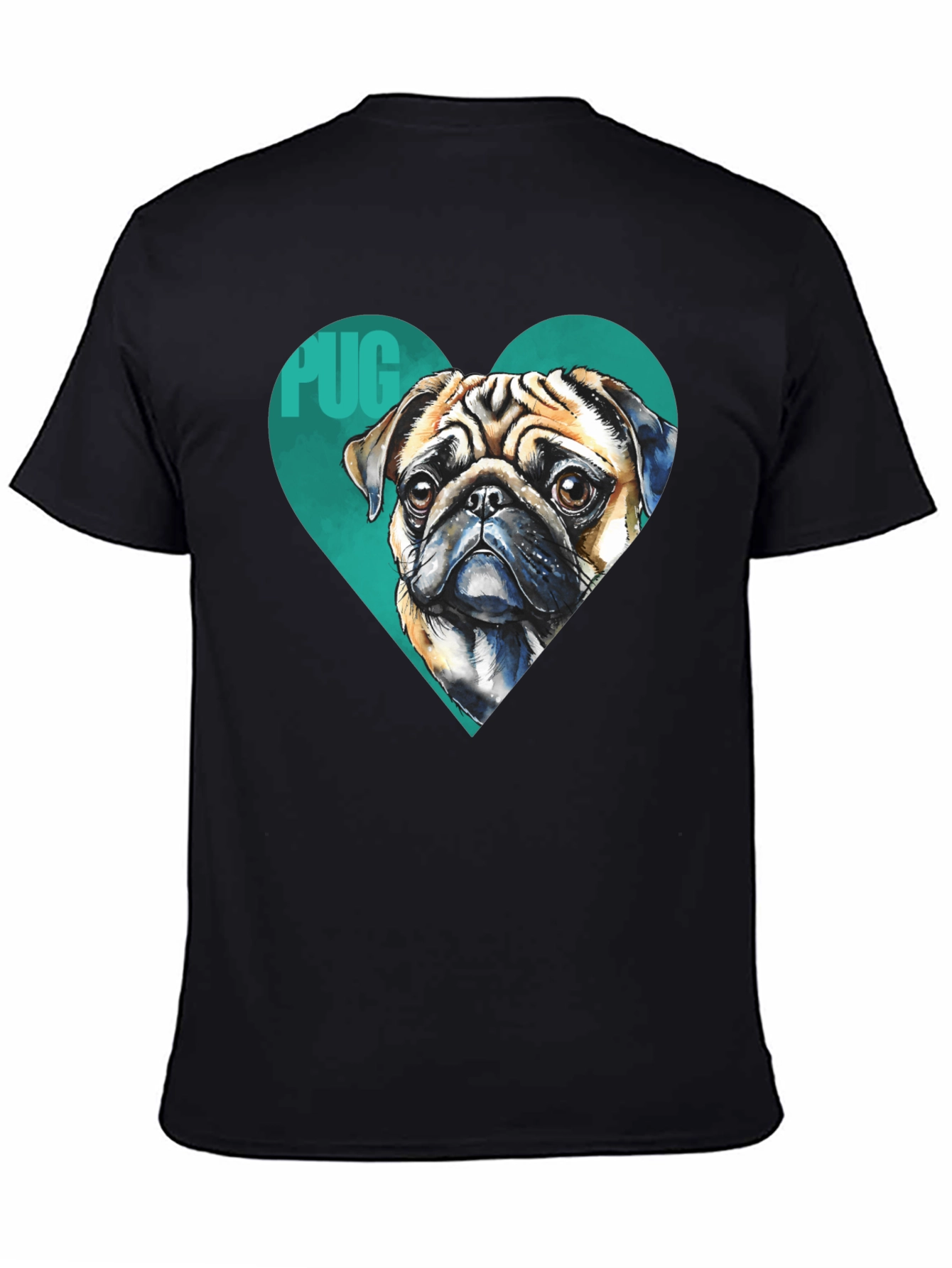 Pug Heart T-Shirt - Black Cute Dog Graphic Tee