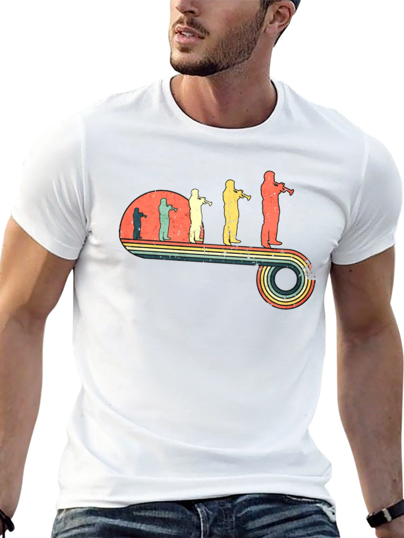 Trumpet Player Retro Evolution Black T-Shirt