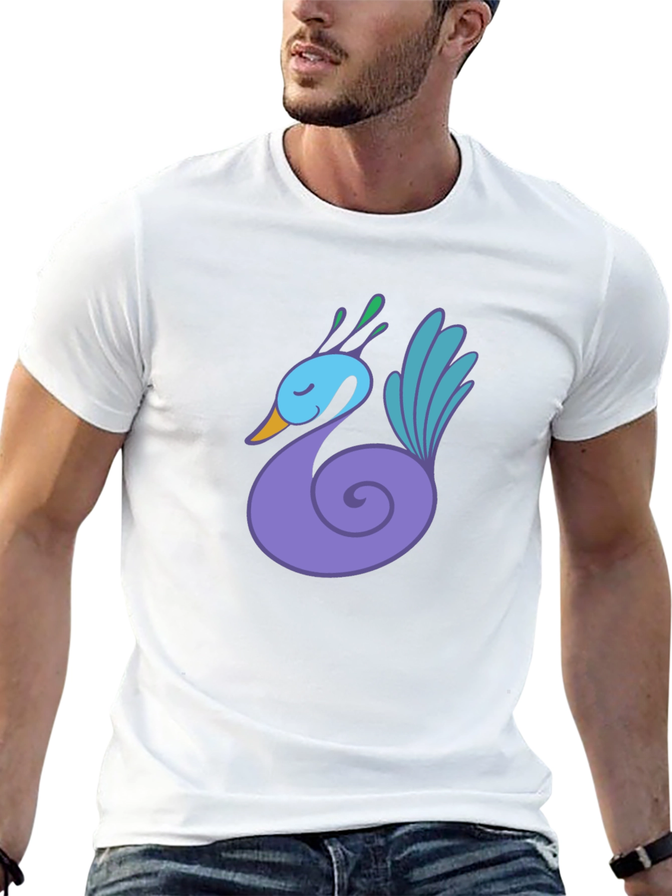 Black T-Shirt with Swan Graphic