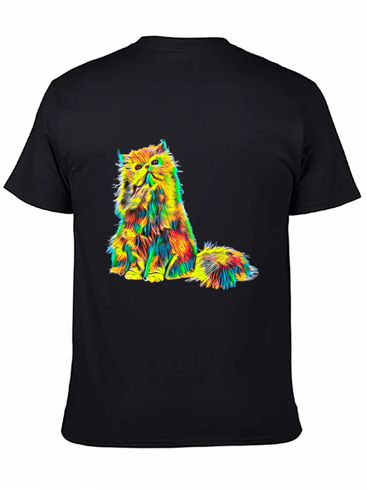 Psychedelic Cat Graphic Tee - Black Unisex T-Shirt