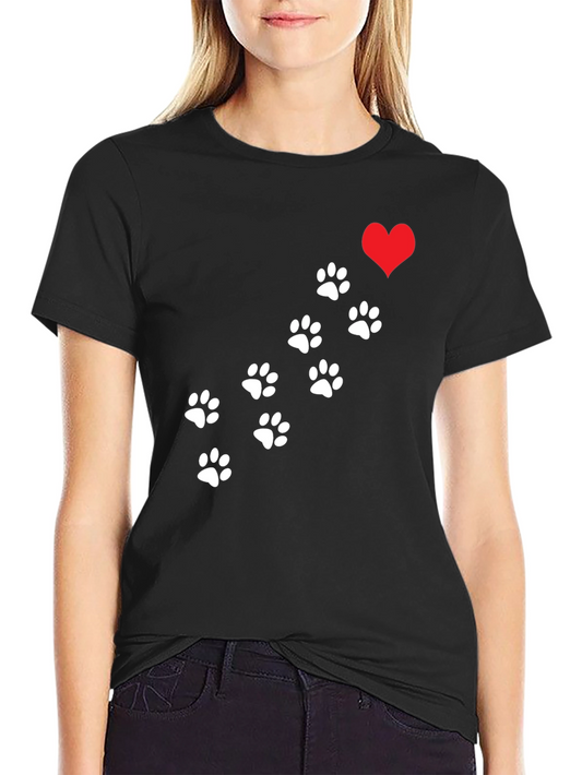 Paw Print Heart T-Shirt - Black