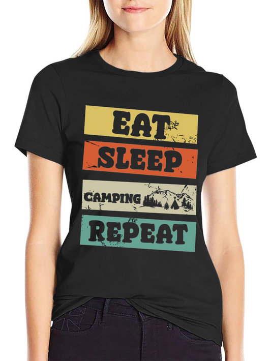 Eat Sleep Camping Repeat Black T-Shirt