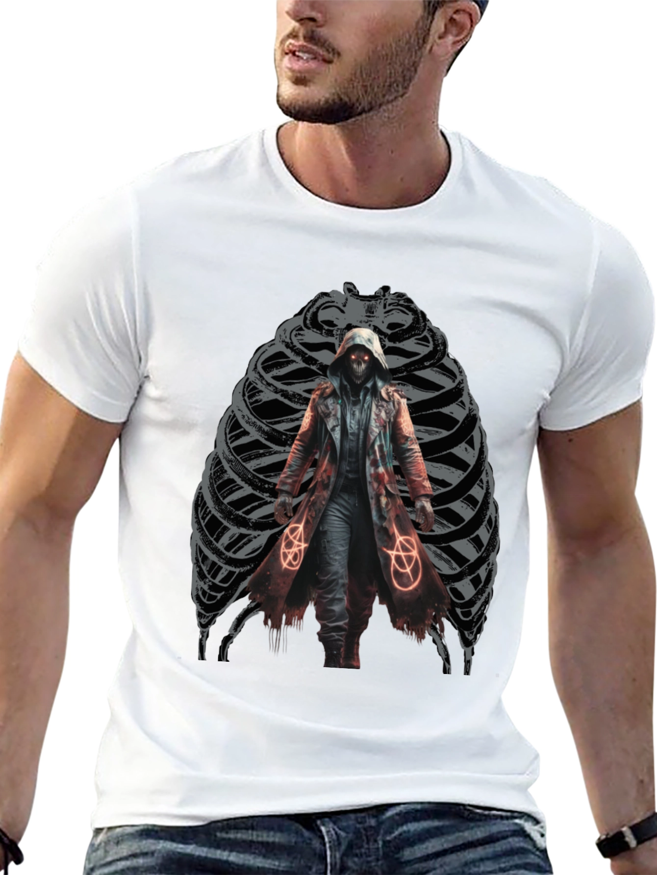 Grim Reaper Ribcage Graphic T-Shirt - Dark Gothic Style