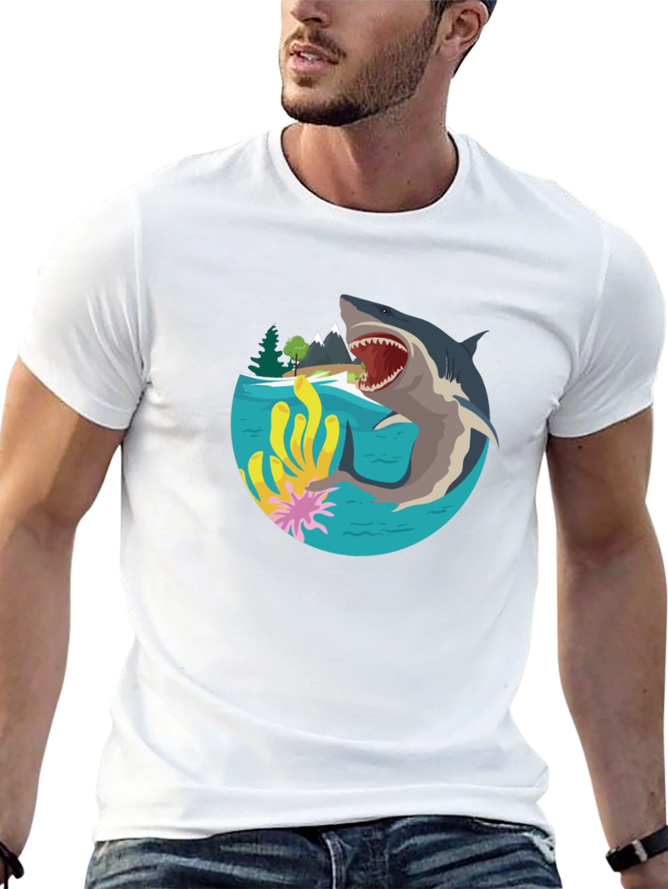 Shark Graphic Print T-Shirt - Black