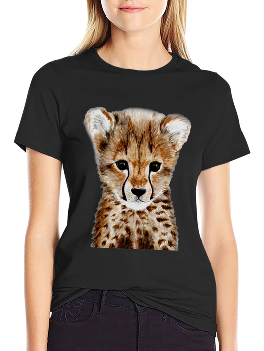Cheetah Cub Graphic Tee - Black Cotton T-Shirt