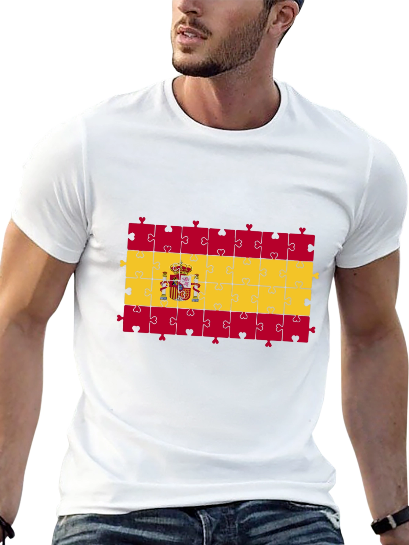 Spain Flag Puzzle T-Shirt - Black