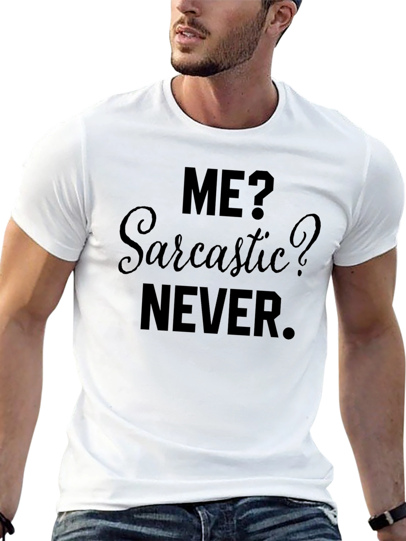 Sarcastic Never Mens Black Graphic T-Shirt