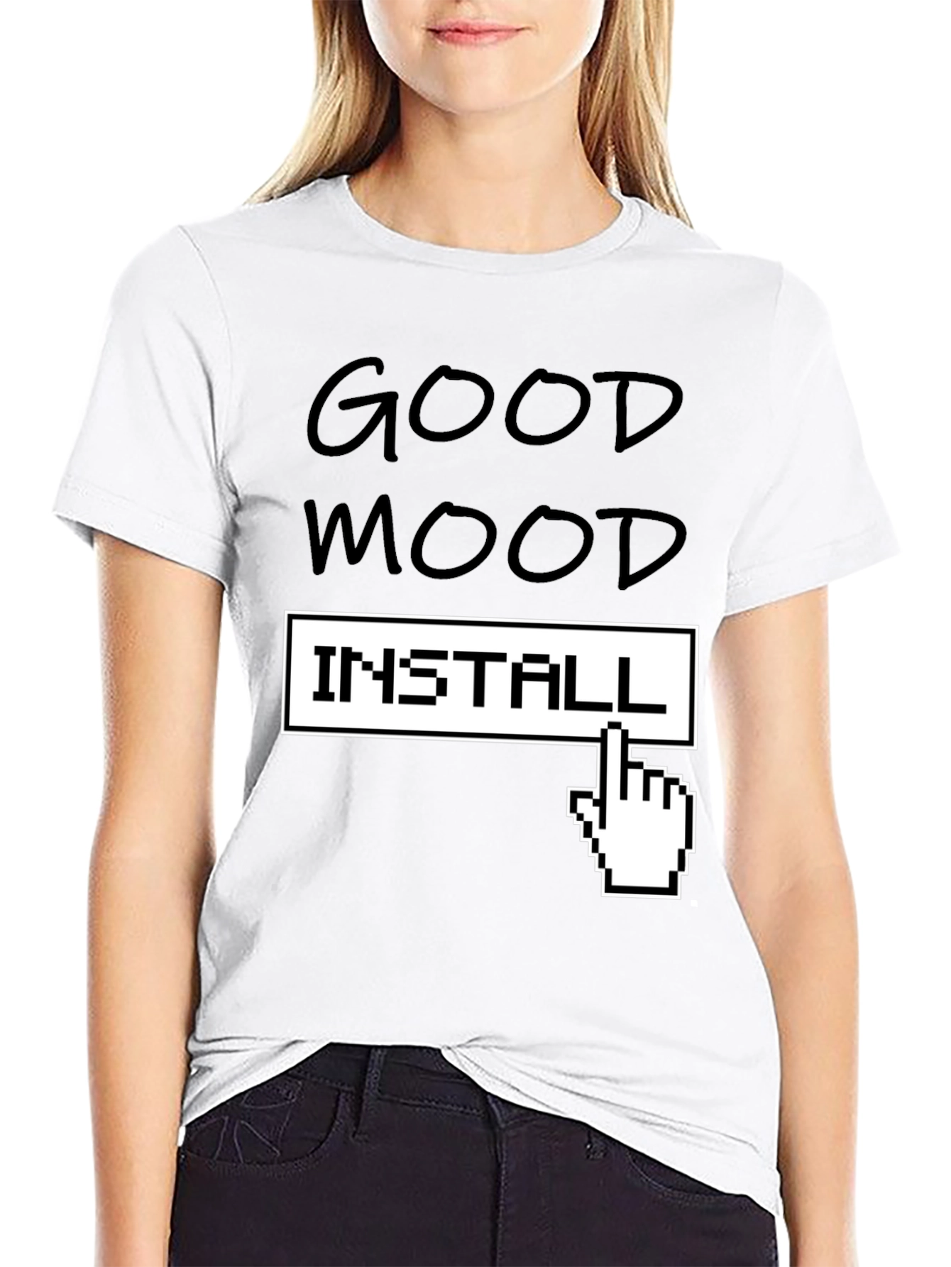 Good Mood Install T-Shirt - Funny Pixel Hand Tee