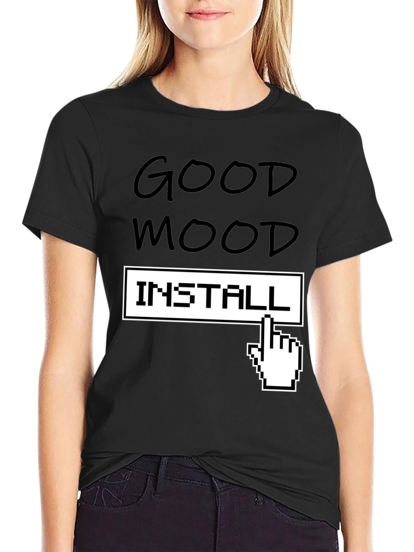 Good Mood Install T-Shirt - Funny Pixel Hand Tee