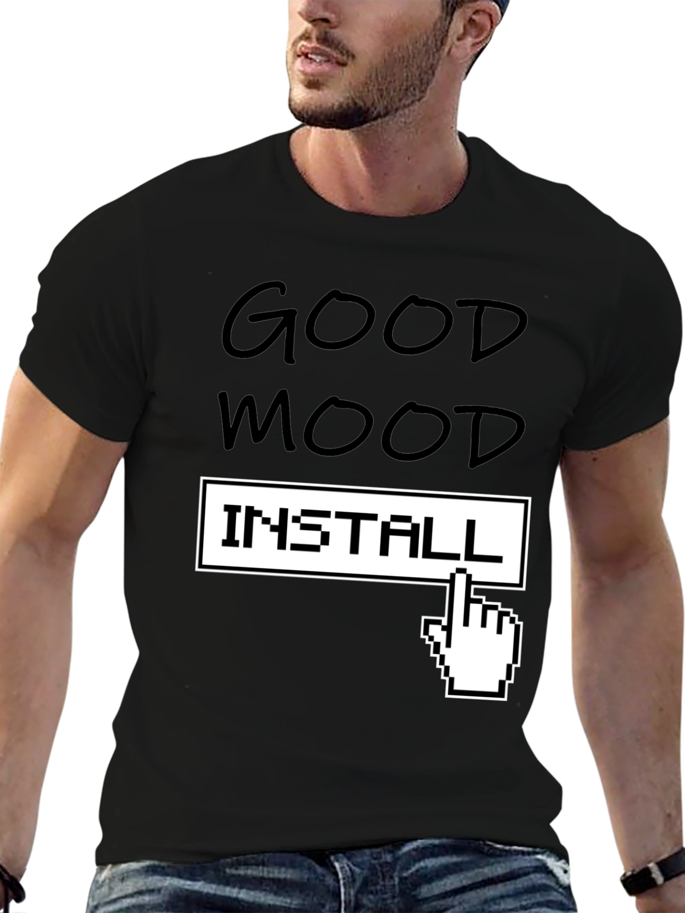 Good Mood Install T-Shirt - Funny Pixel Hand Tee