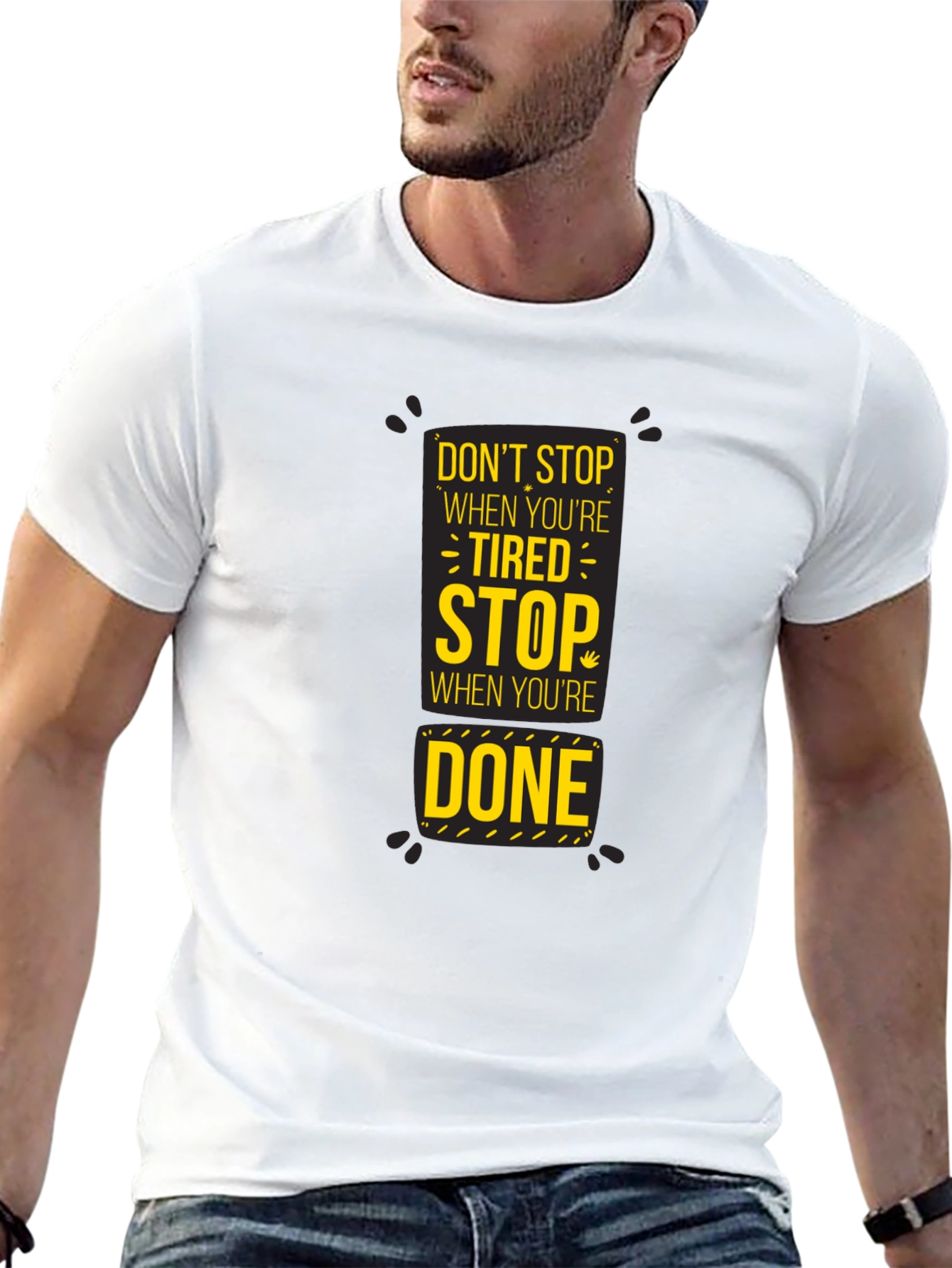 Motivational Dont Stop Graphic Print Black T-Shirt