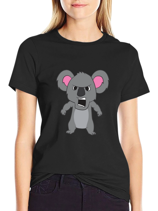 Angry Koala Cartoon Graphic Tee - Black