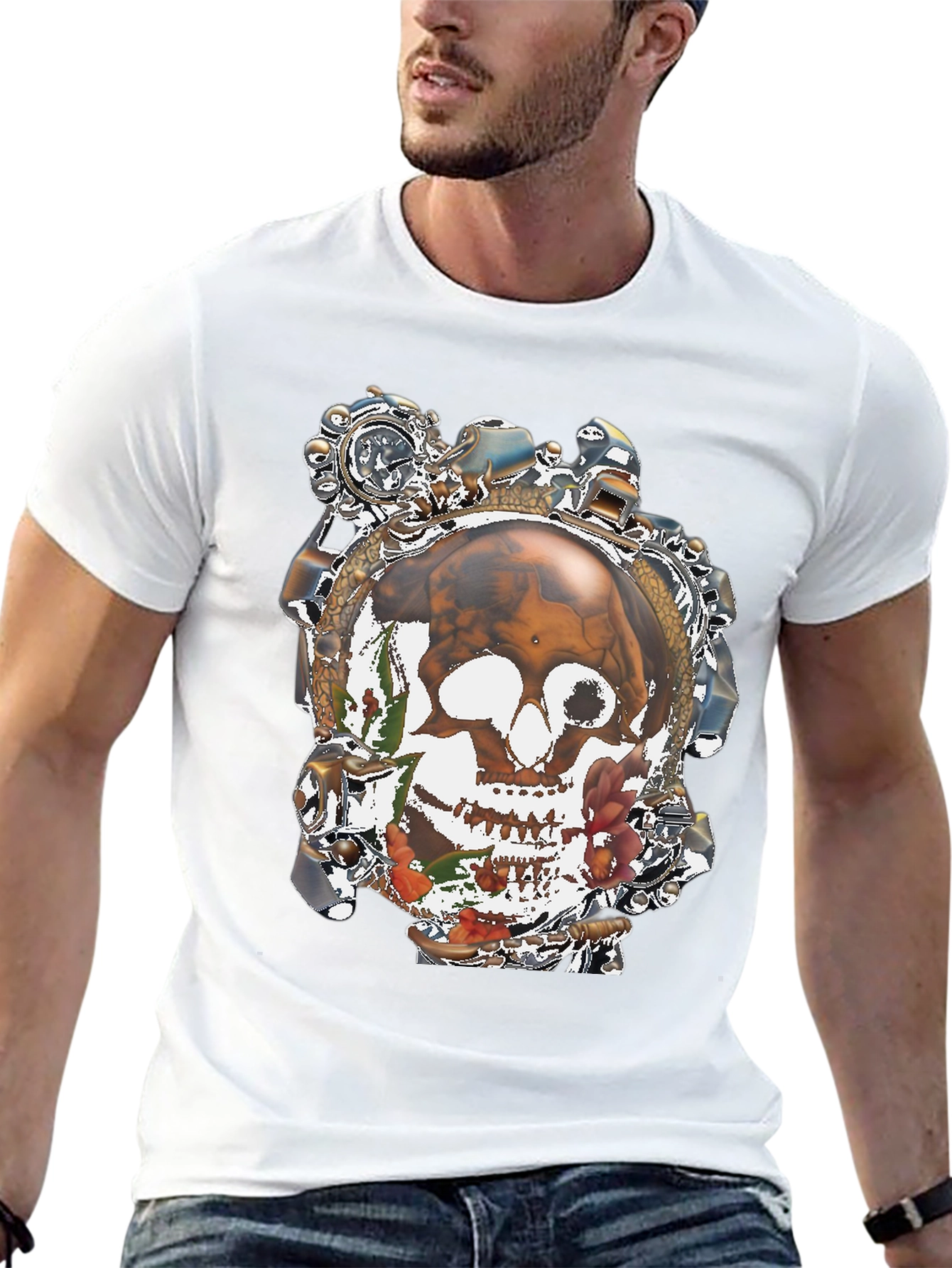 Steampunk Skull Graphic T-Shirt