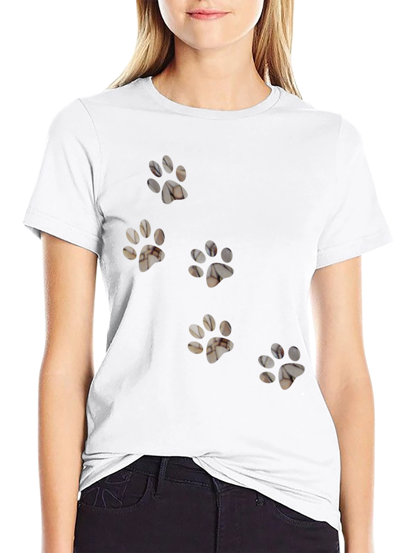 Black Paw Print T-Shirt - Casual Cat Lover Tee