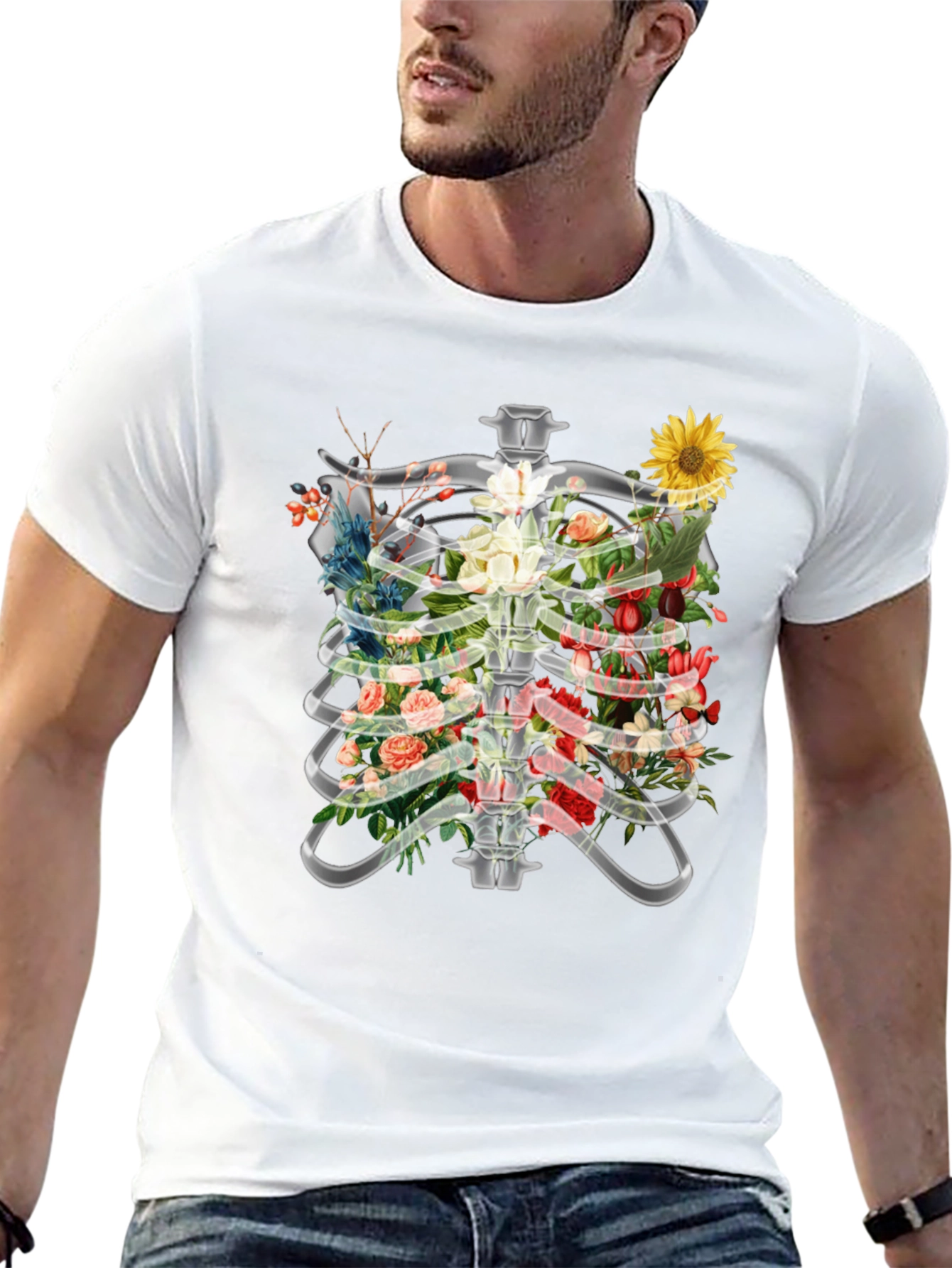 Floral Rib Cage T-Shirt - Anatomical Art Tee