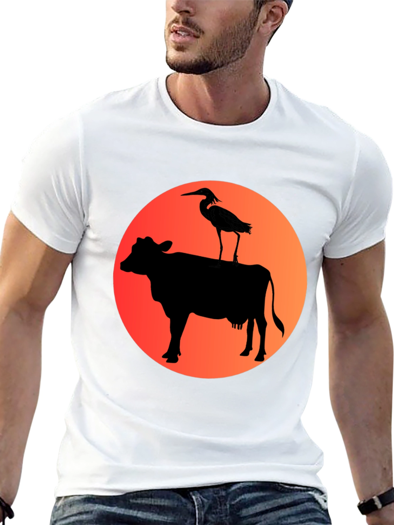 Cow & Heron Graphic T-Shirt - Black