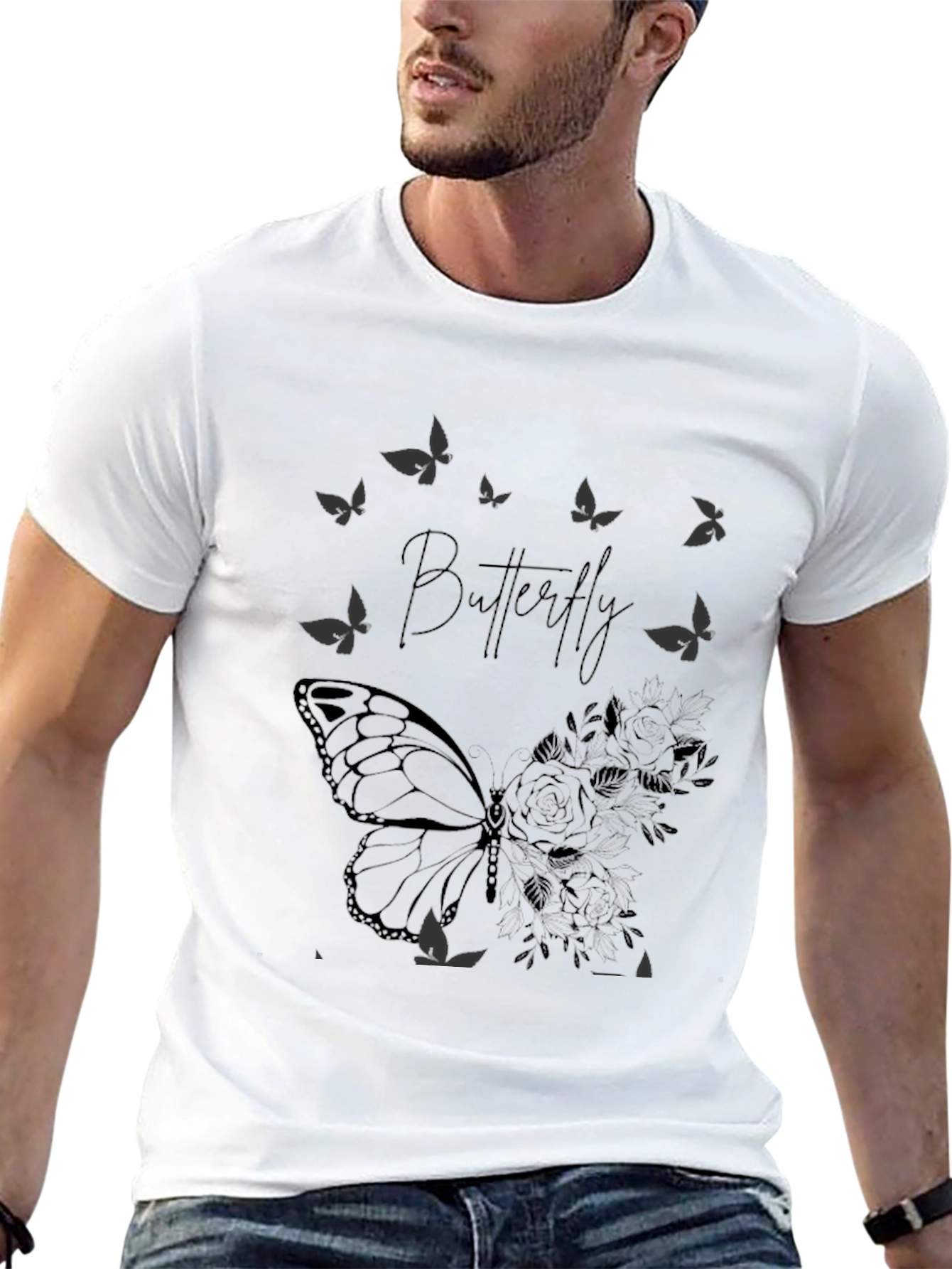 Butterfly Graphic Print T-Shirt - Black