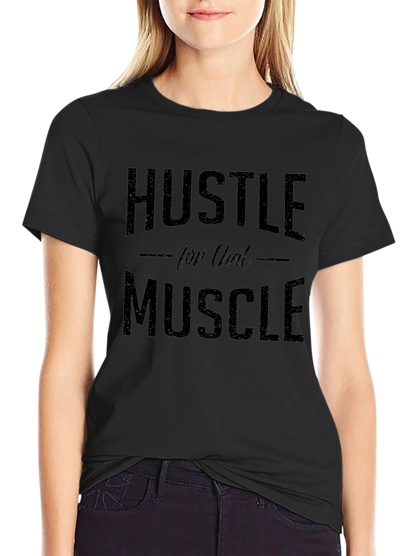 Hustle for That Muscle Black Graphic T-Shirt