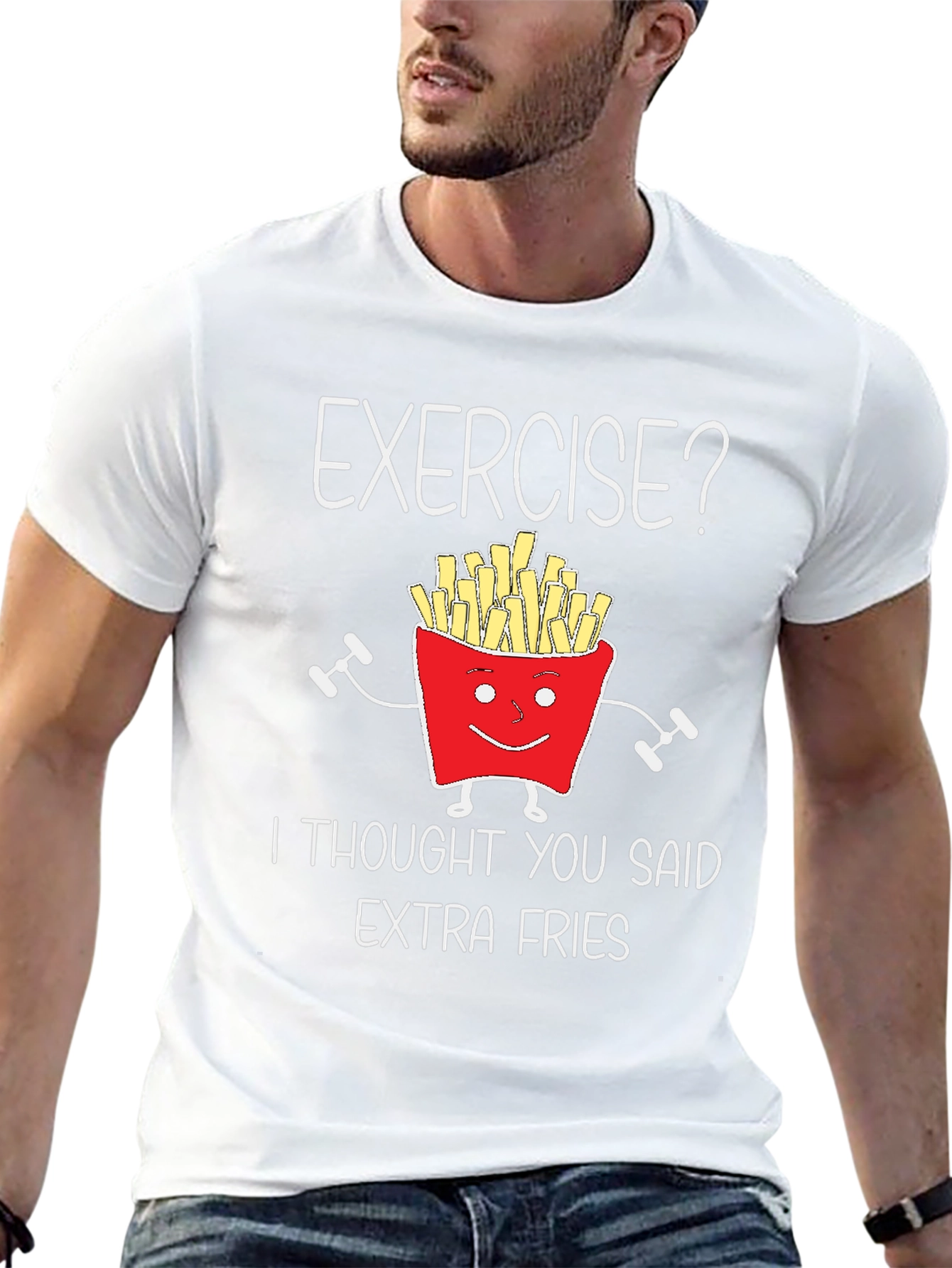 Funny Exercise Extra Fries Graphic T-Shirt