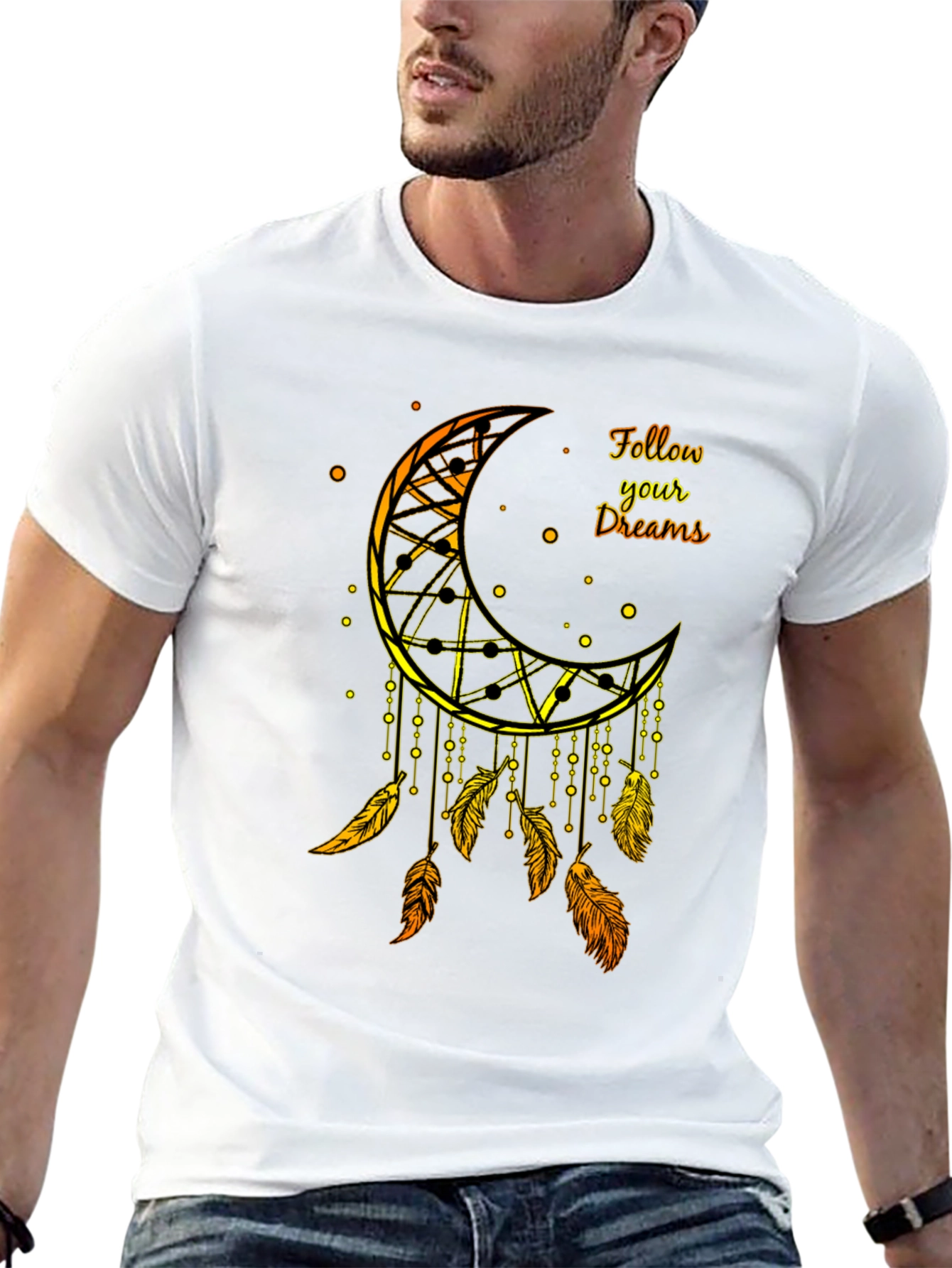 Dreamcatcher Moon Graphic Tee - Black Cotton Blend Shirt