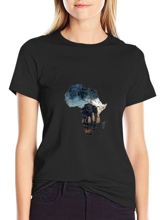 Africa Elephant Graphic Tee - Black Cotton Casual Shirt