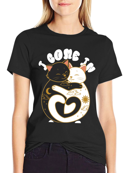 Yin Yang Cats Hugging Graphic Tee - Unisex Black T-Shirt