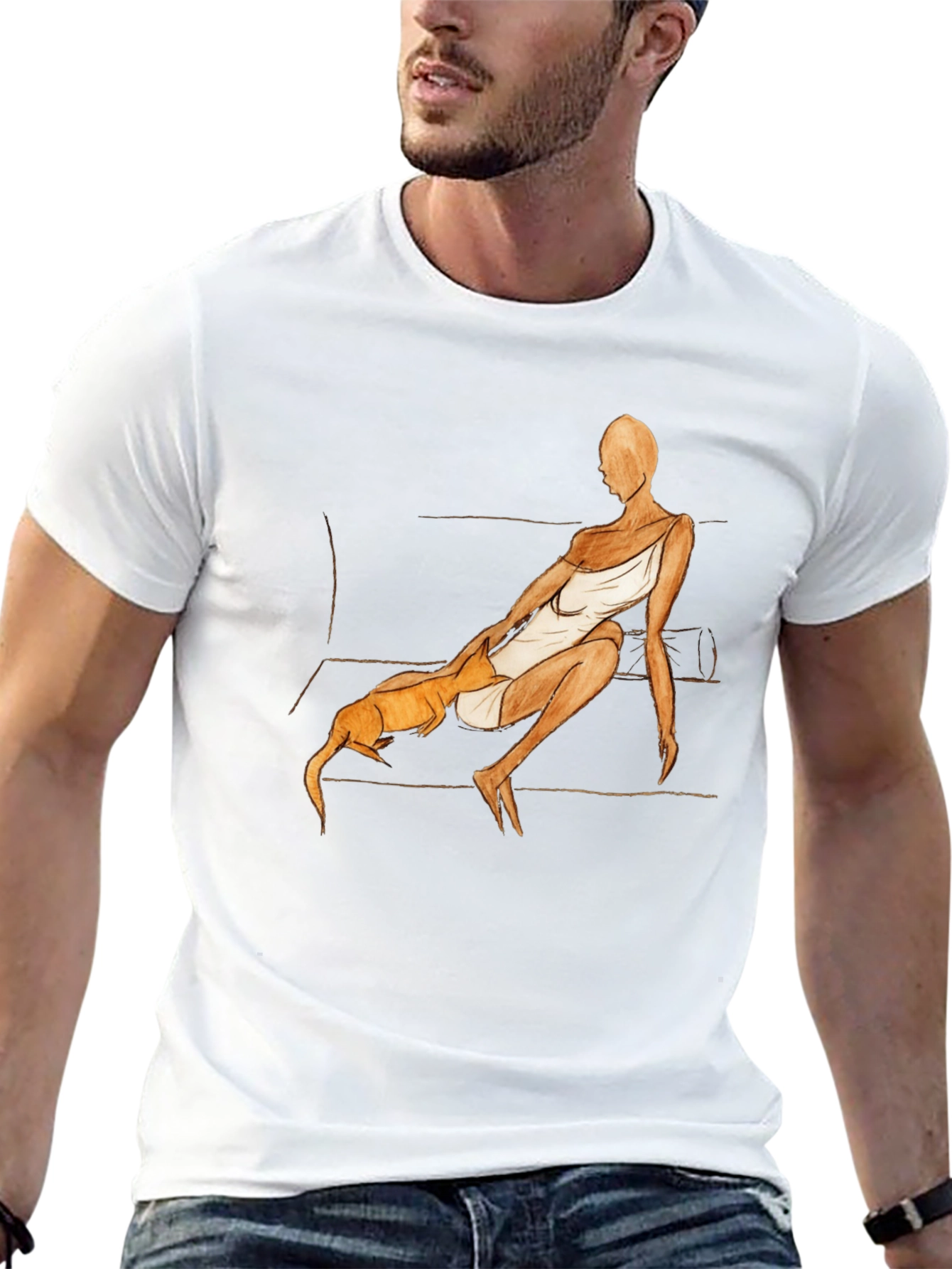 Woman and Dog Graphic Tee - Casual Black T-Shirt