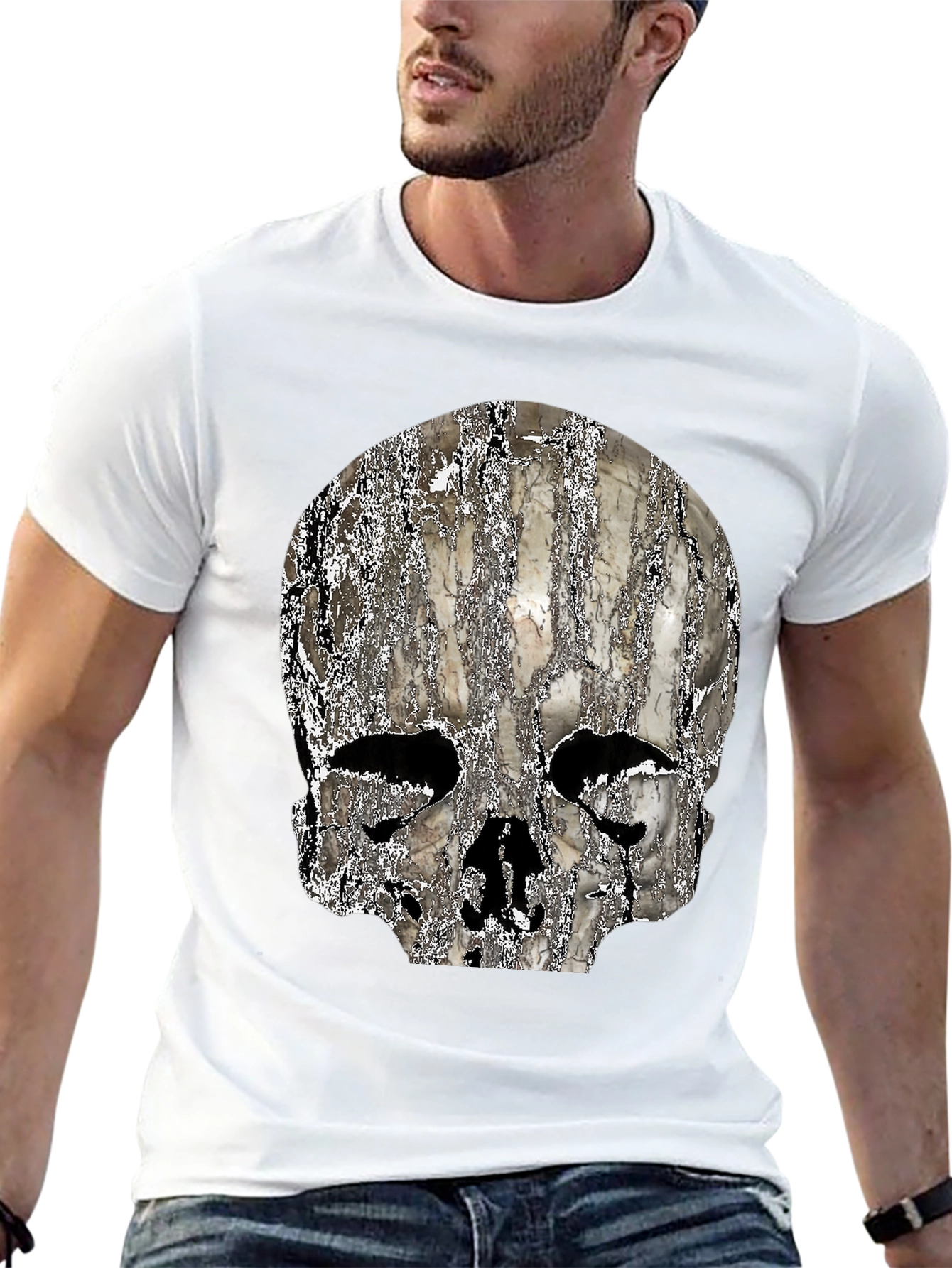 Textured Skull Graphic Black T-Shirt