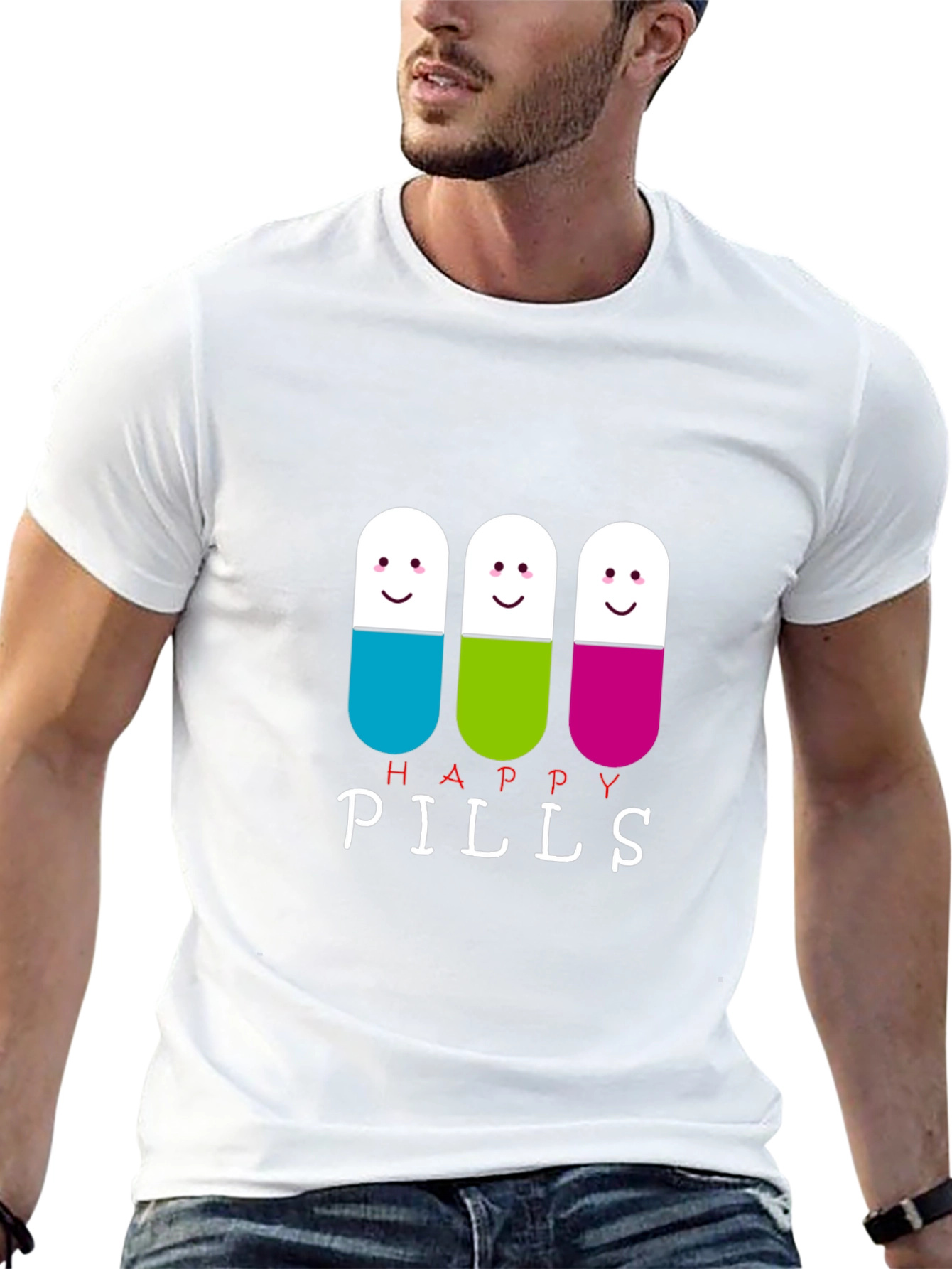 Happy Pills Graphic Tee - Black Cotton T-Shirt