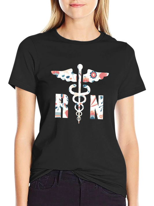 Floral RN Graphic Tee - Registered Nurse Shirt