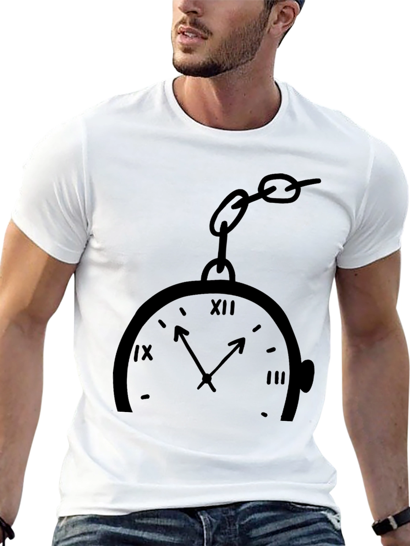 Pocket Watch Print Black T-Shirt