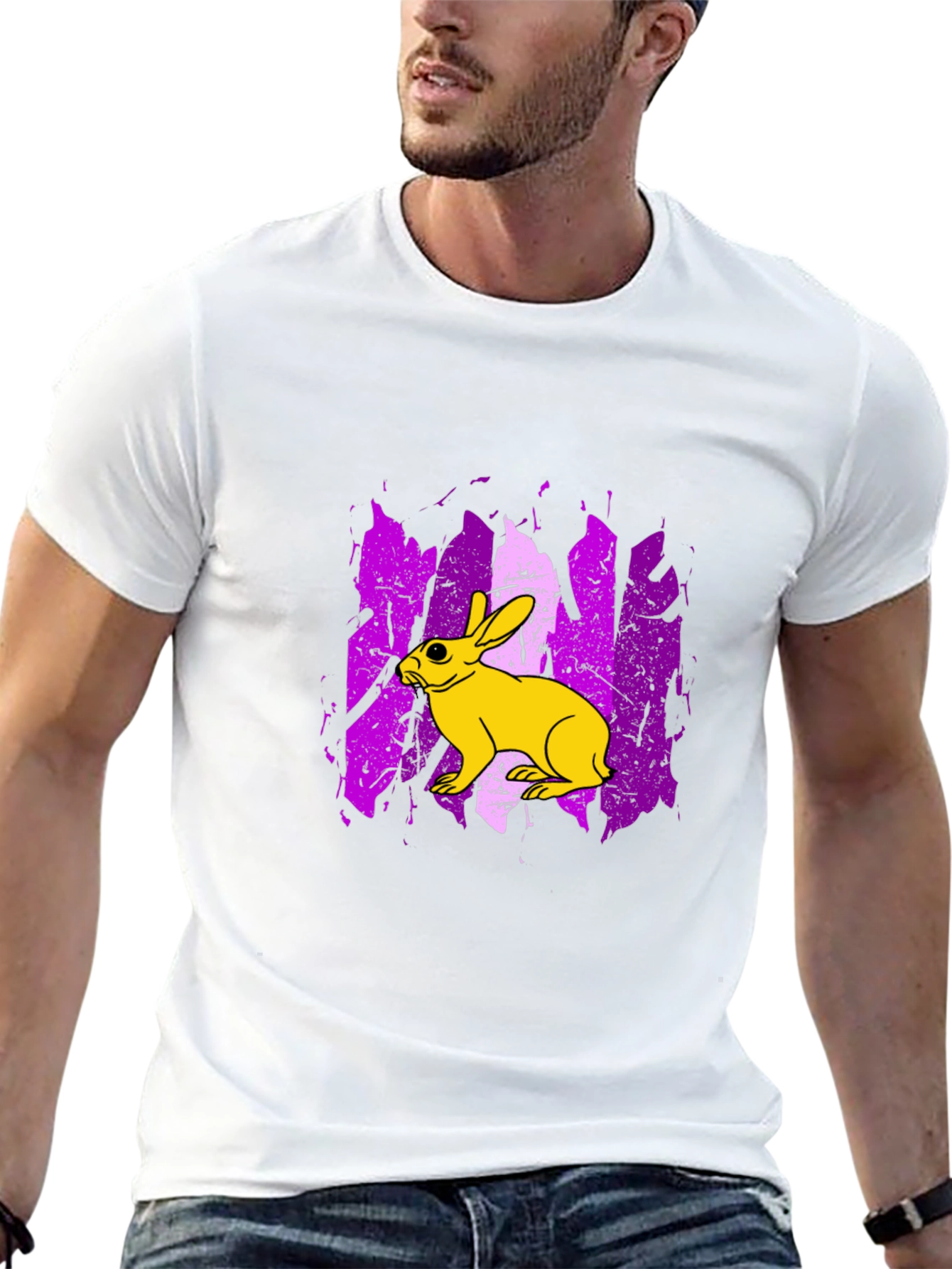 Rabbit Graphic Print Tee - Trendy Black T-Shirt