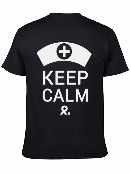 Keep Calm Nurse T-Shirt Black Cotton Tee Nurse Hat