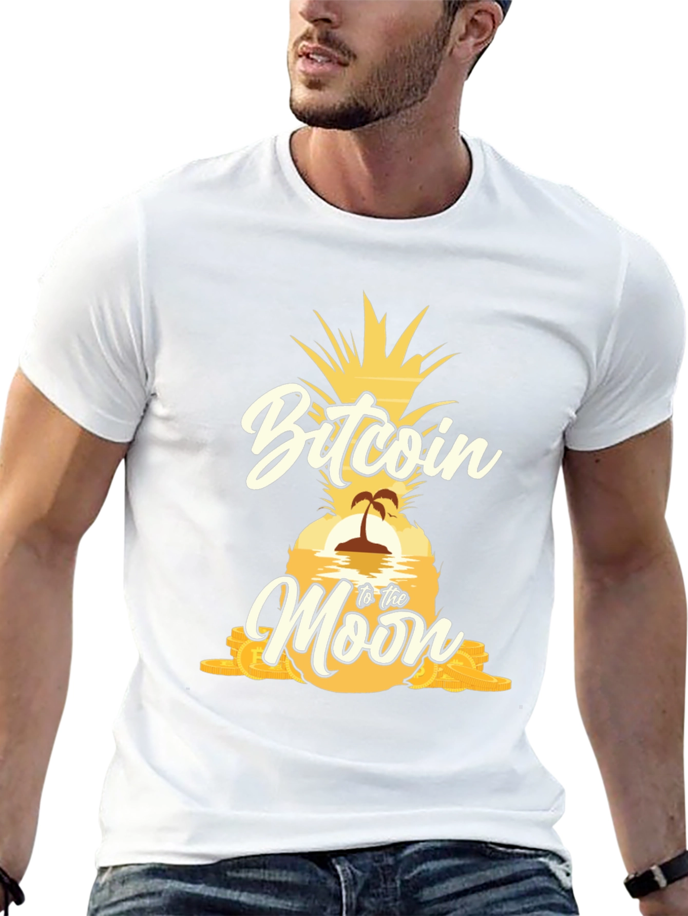 Bitcoin to the Moon Pineapple Graphic T-Shirt