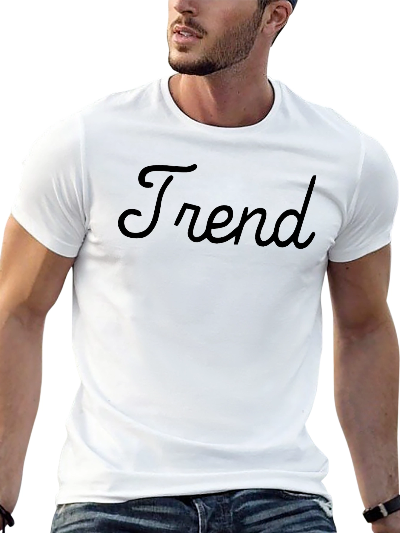 Trendy Mens Black Crewneck Tee