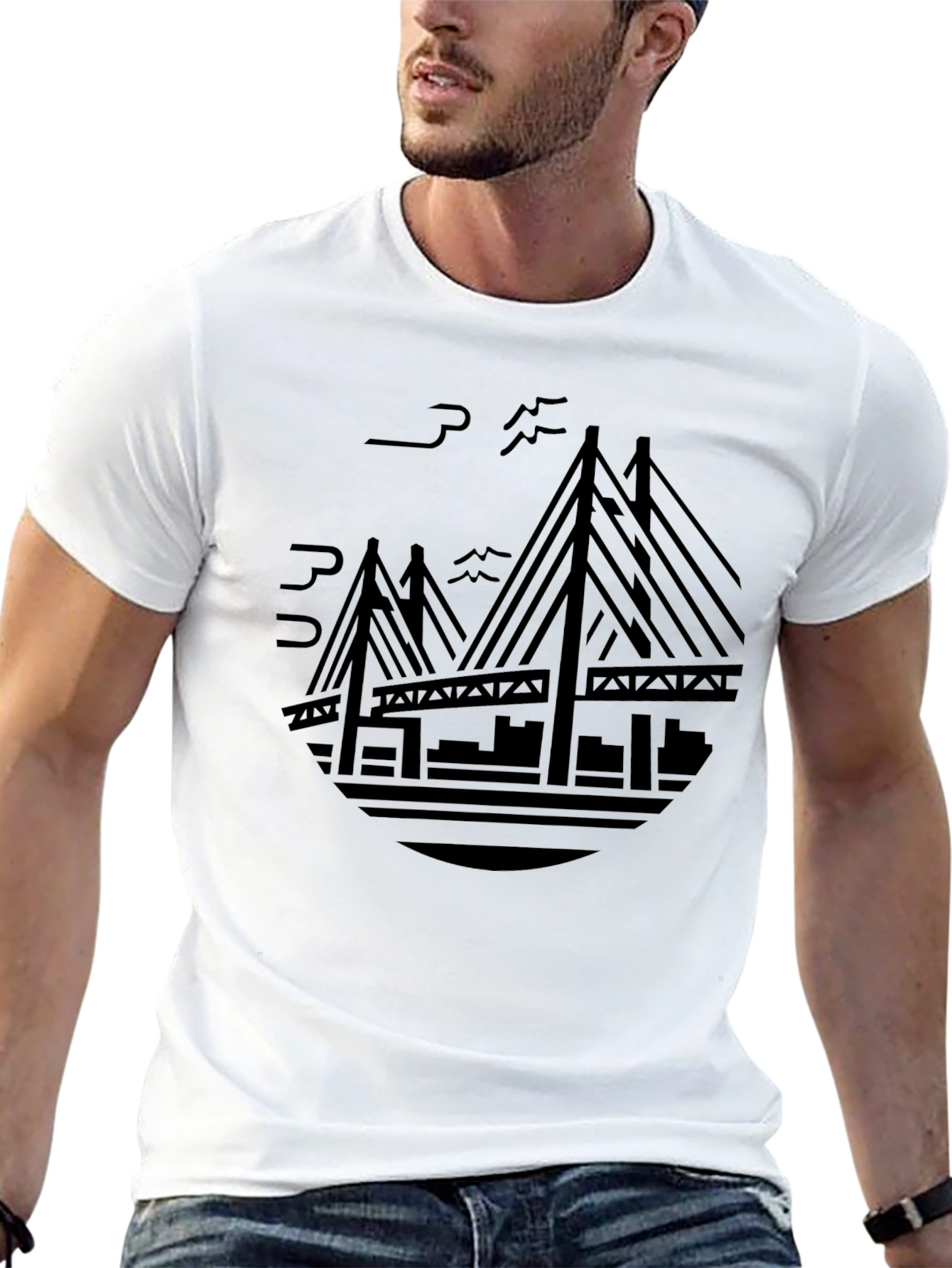 Cityscape Bridge Graphic Tee - Mens Black T-Shirt