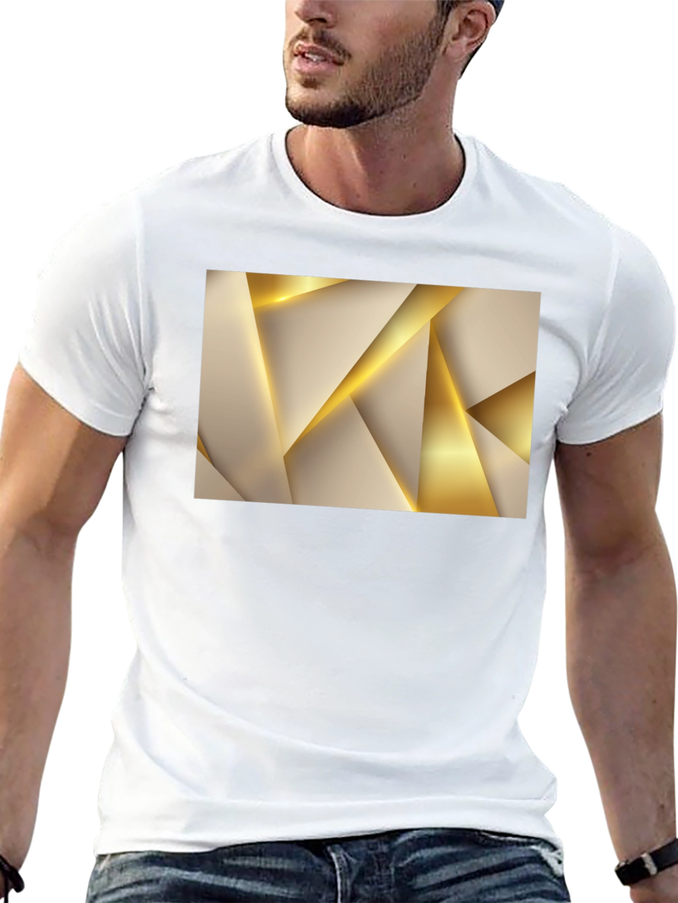 Abstract Gold Geometric Graphic Black T-Shirt