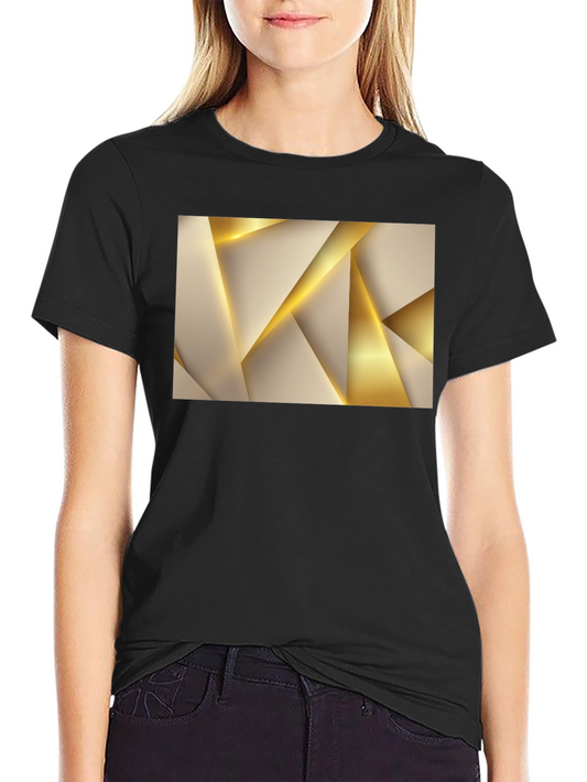 Abstract Gold Geometric Graphic Black T-Shirt